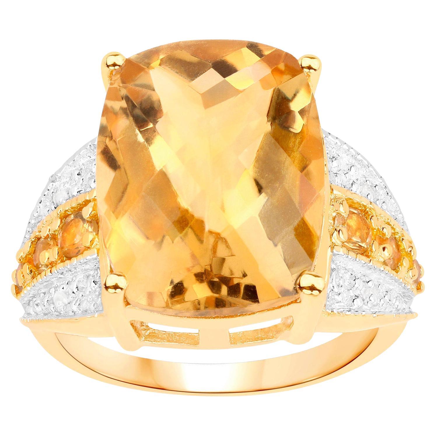 Bague cocktail en argent plaqué or jaune 14 carats et citrine 8,50 carats