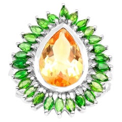 Citrine Cocktail Ring Chrome Diopside Halo 7.05 Carats Sterling Silver