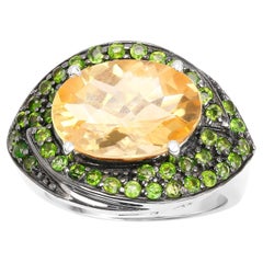 Citrine Cocktail Ring Chrome Diopside Setting  6.15 Carats