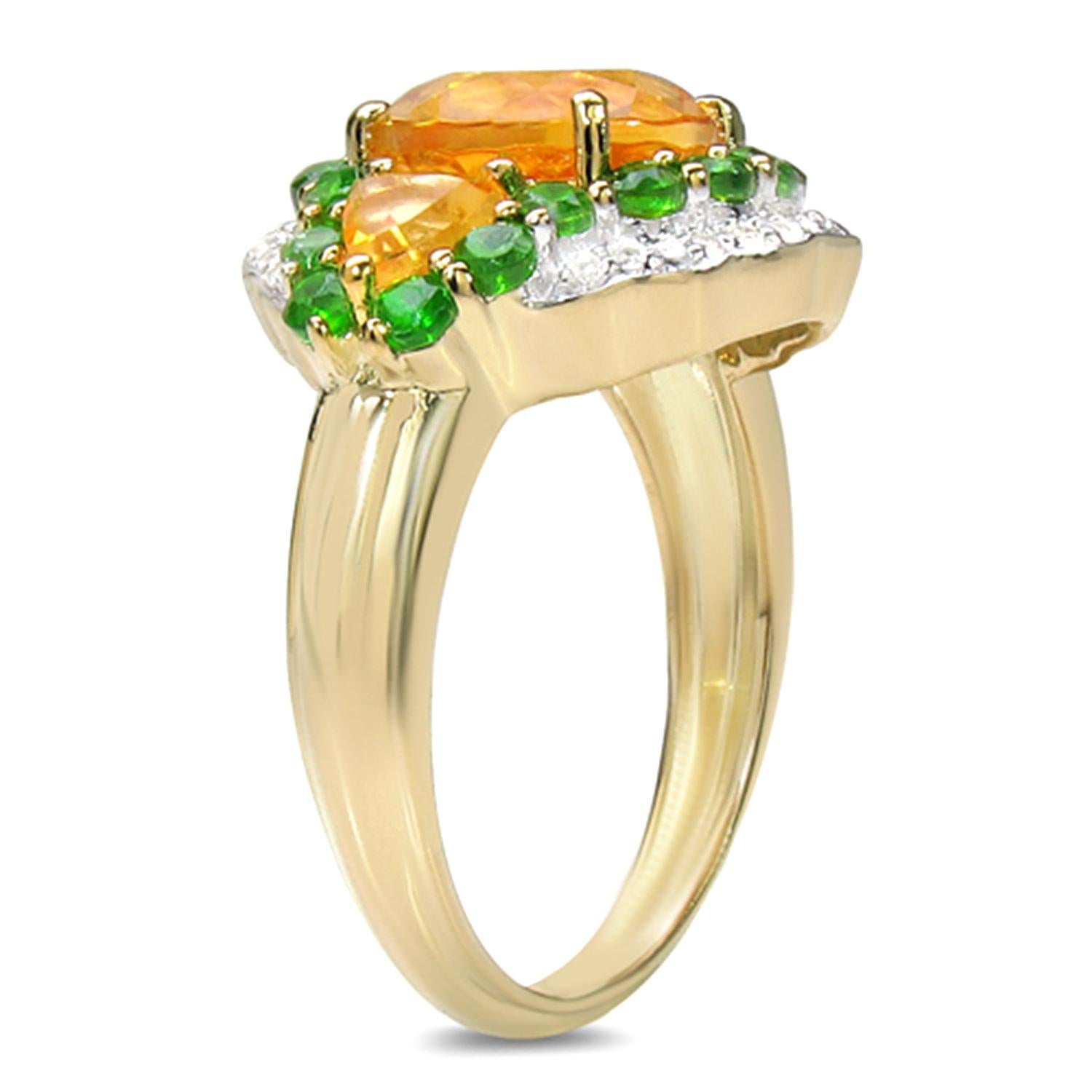 Citrine Cocktail Ring Chrome Diopside Topaz 3.93 Carats 14K Yellow Gold Plated In Excellent Condition For Sale In Laguna Niguel, CA