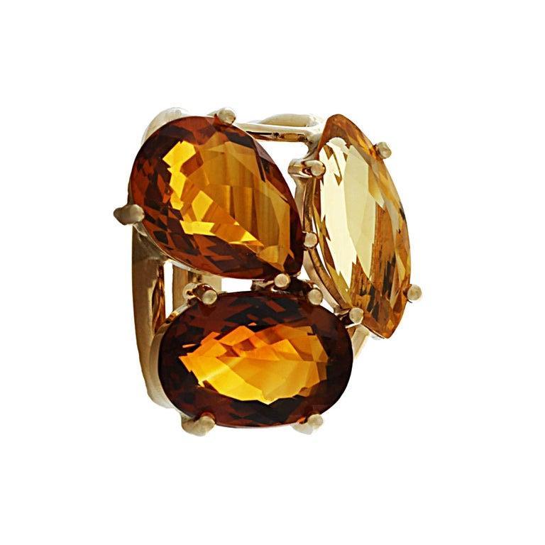 Geiss and Sons 14K Yellow Gold Citrine Cocktail Ring In New Condition For Sale In Spartanburg, SC