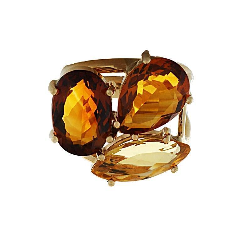 Women's Geiss and Sons 14K Yellow Gold Citrine Cocktail Ring For Sale