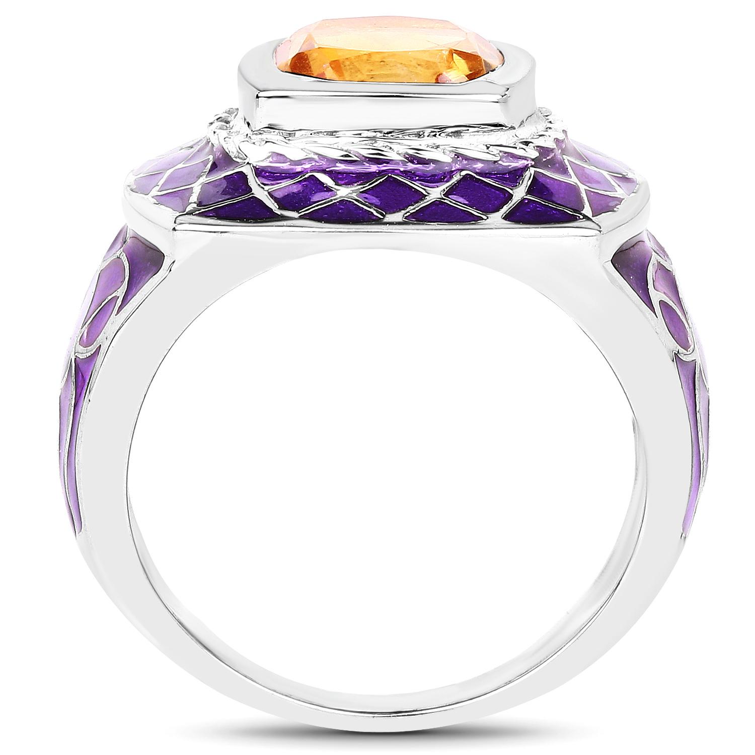 Citrine Cocktail Ring Purple Enamel 2 Carats In Excellent Condition For Sale In Aliso Viejo, CA