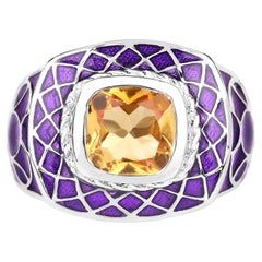 Bague cocktail en émail violet et citrine de 2 carats