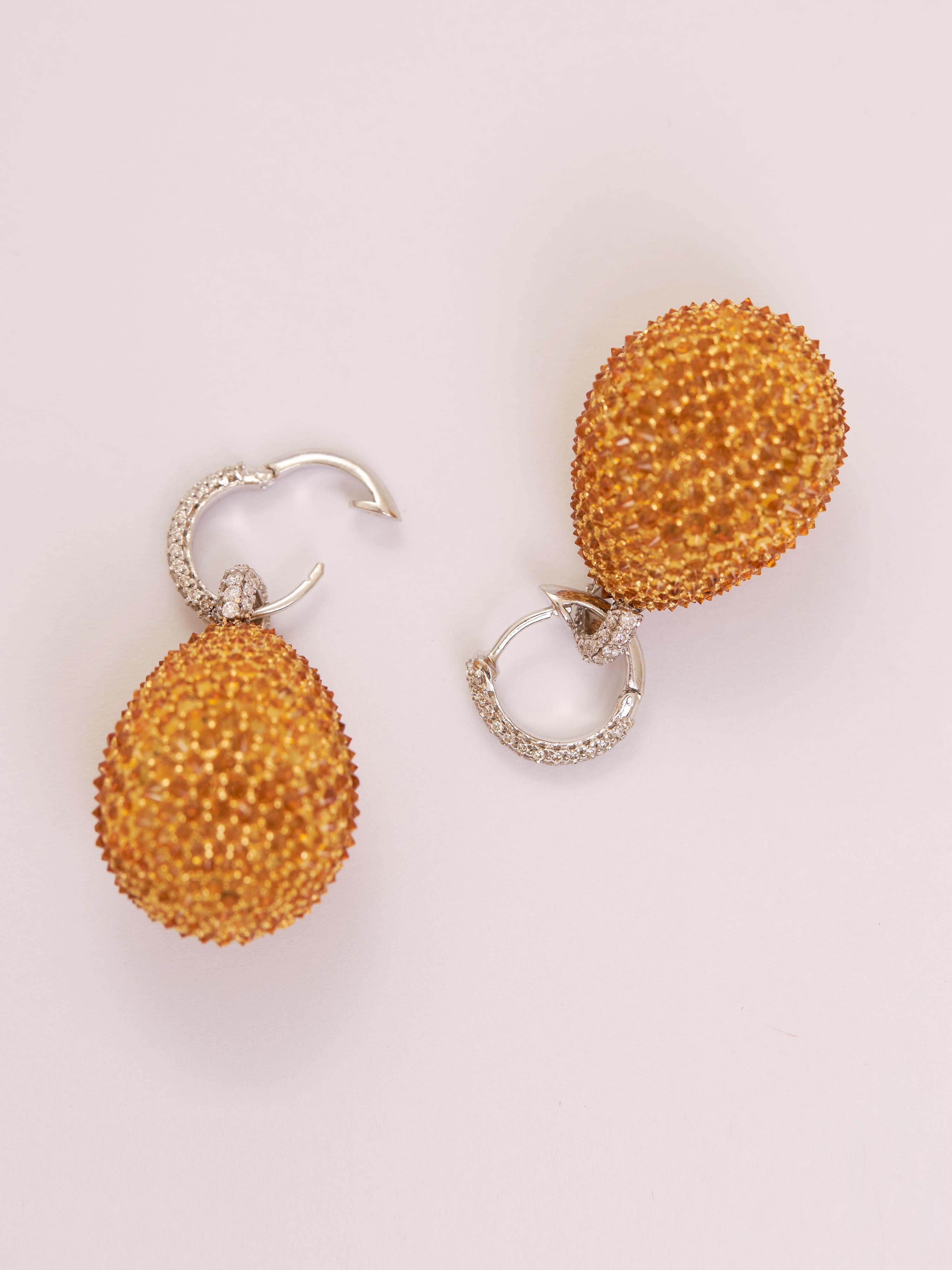 Contemporain Boucles d'oreilles Citrine Comète en or 18KT, Citrine & Diamants Naturels en vente