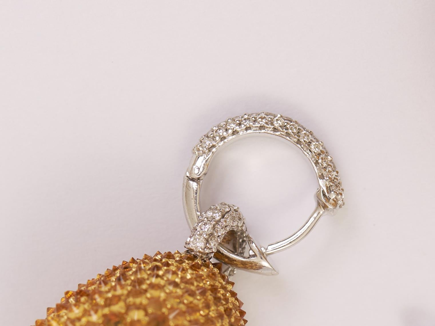 Taille ronde Boucles d'oreilles Citrine Comète en or 18KT, Citrine & Diamants Naturels en vente