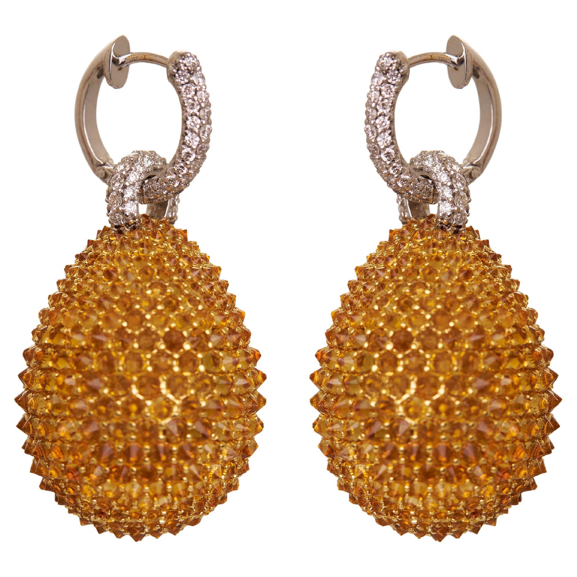 Orecchini Cometa in Oro 18KT, Citrino e Diamanti Nature