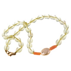 Citrine Coral Pearl Silver Beaded Boho Gemstone Choker Necklace Intini Jewels