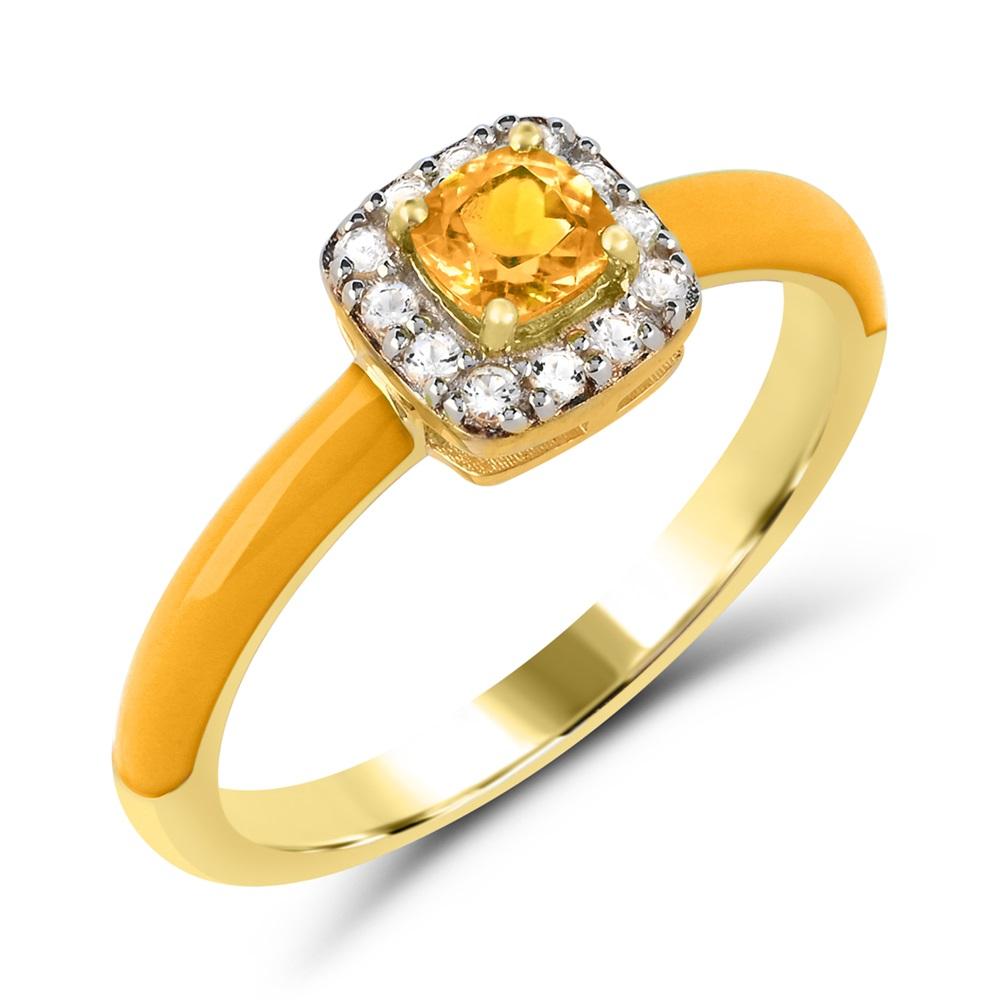 Contemporary Citrine & Created White Sapphire Enamel Slim Band Ring in 14K Gold over Silver For Sale