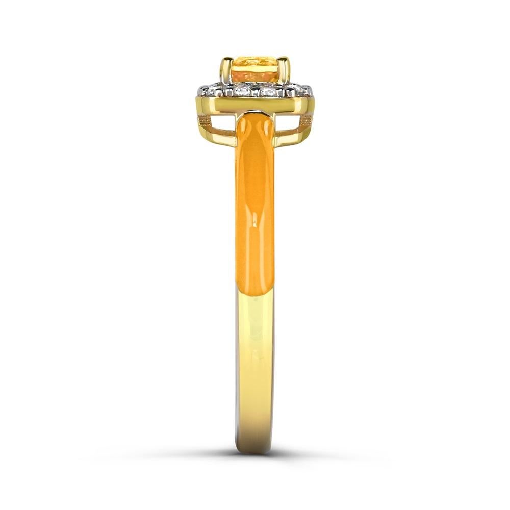 Citrine & Created White Sapphire Enamel Slim Band Ring in 14K Gold over Silver In New Condition For Sale In New York, NY