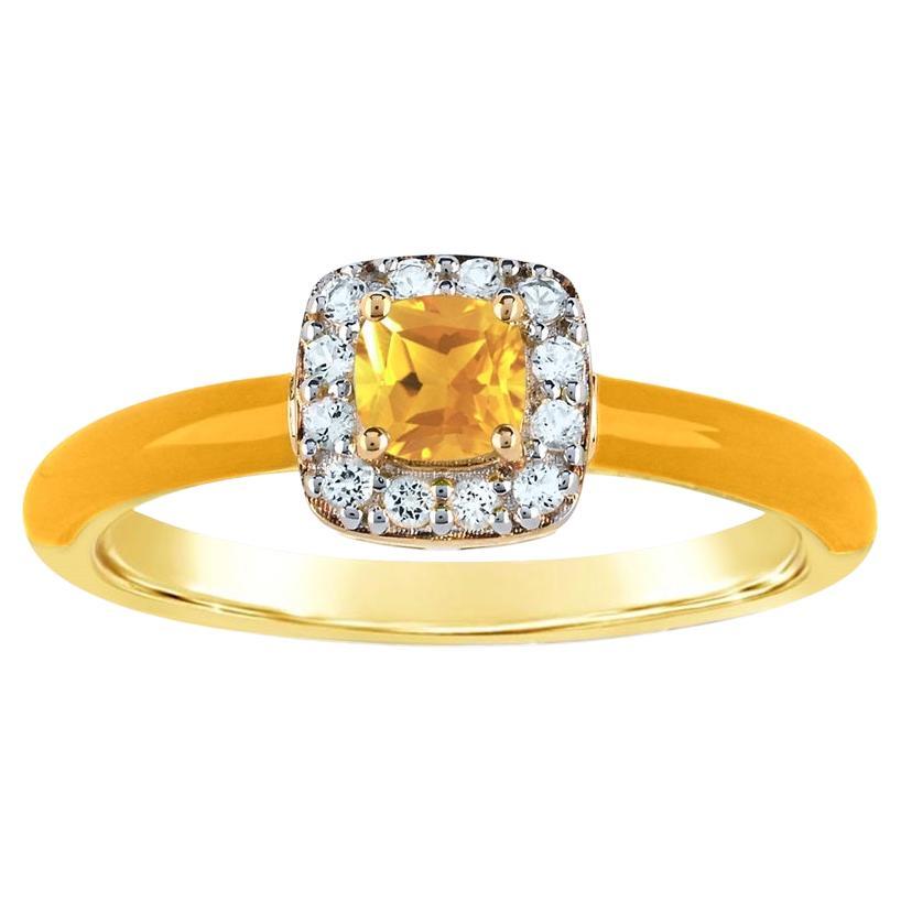 Citrine & Created White Sapphire Enamel Slim Band Ring in 14K Gold over Silver