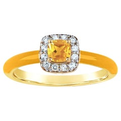 Citrine & Created White Sapphire Enamel Slim Band Ring in 14K Gold over Silver