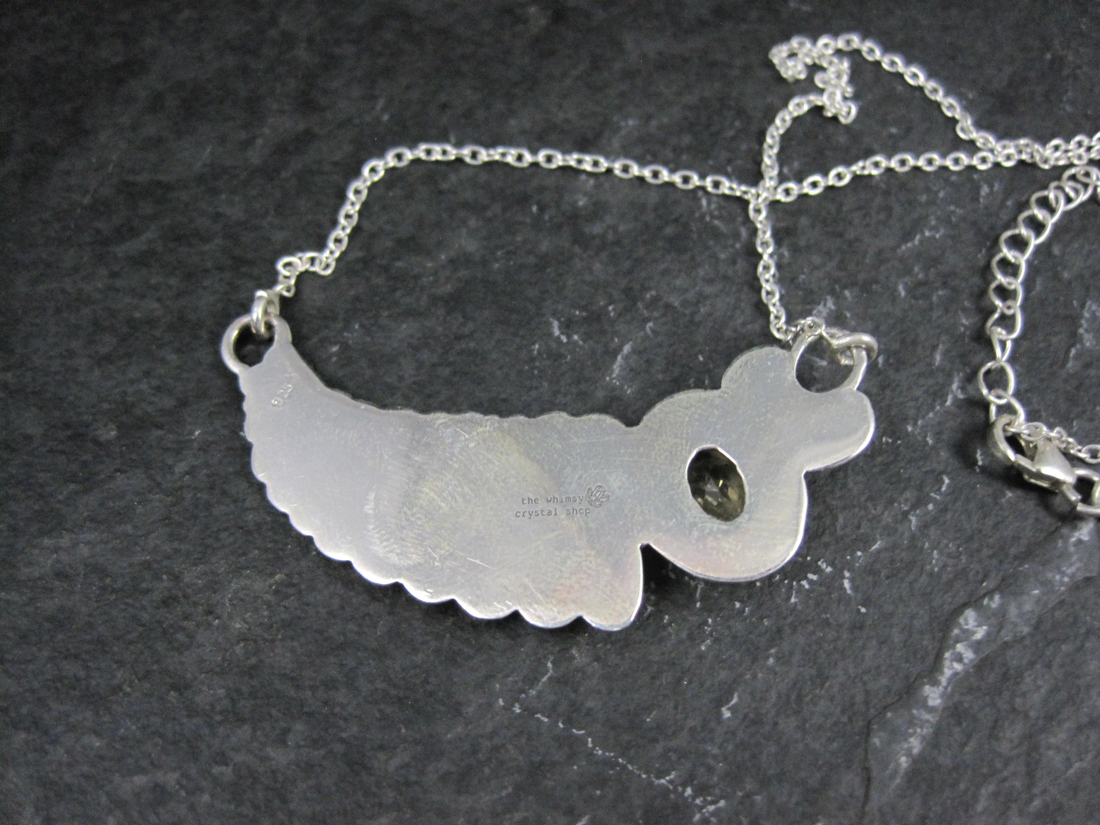 Citrine Crescent Moon Fern Leaf Necklace Sterling Silver For Sale 3