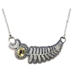 Citrine Crescent Moon Fern Leaf Necklace Sterling Silver