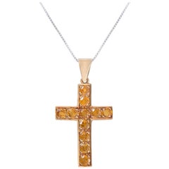 Citrine Cross Pendant in 18 Karat Yellow Gold