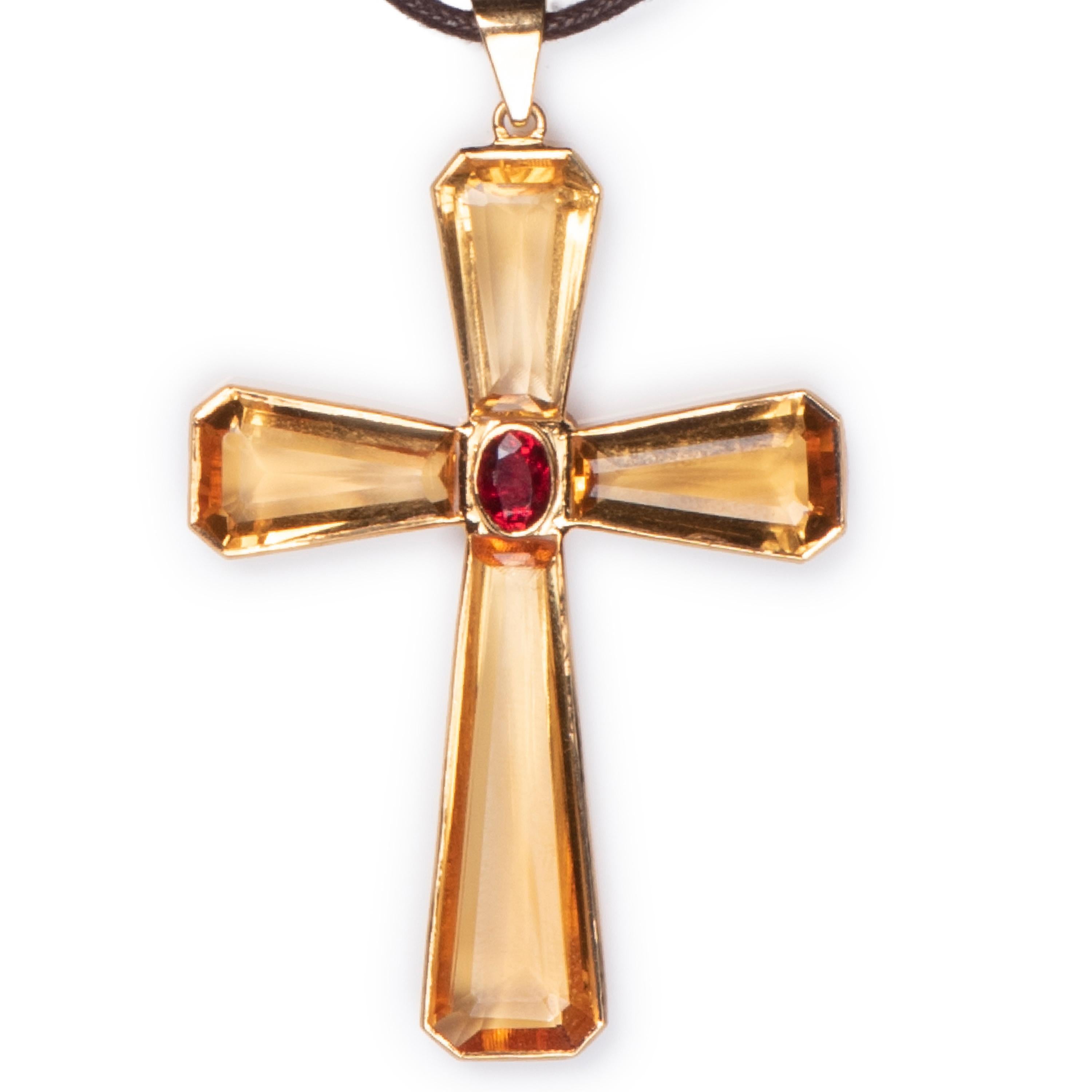 Art Deco Citrine Cross Spinal Pendant For Sale