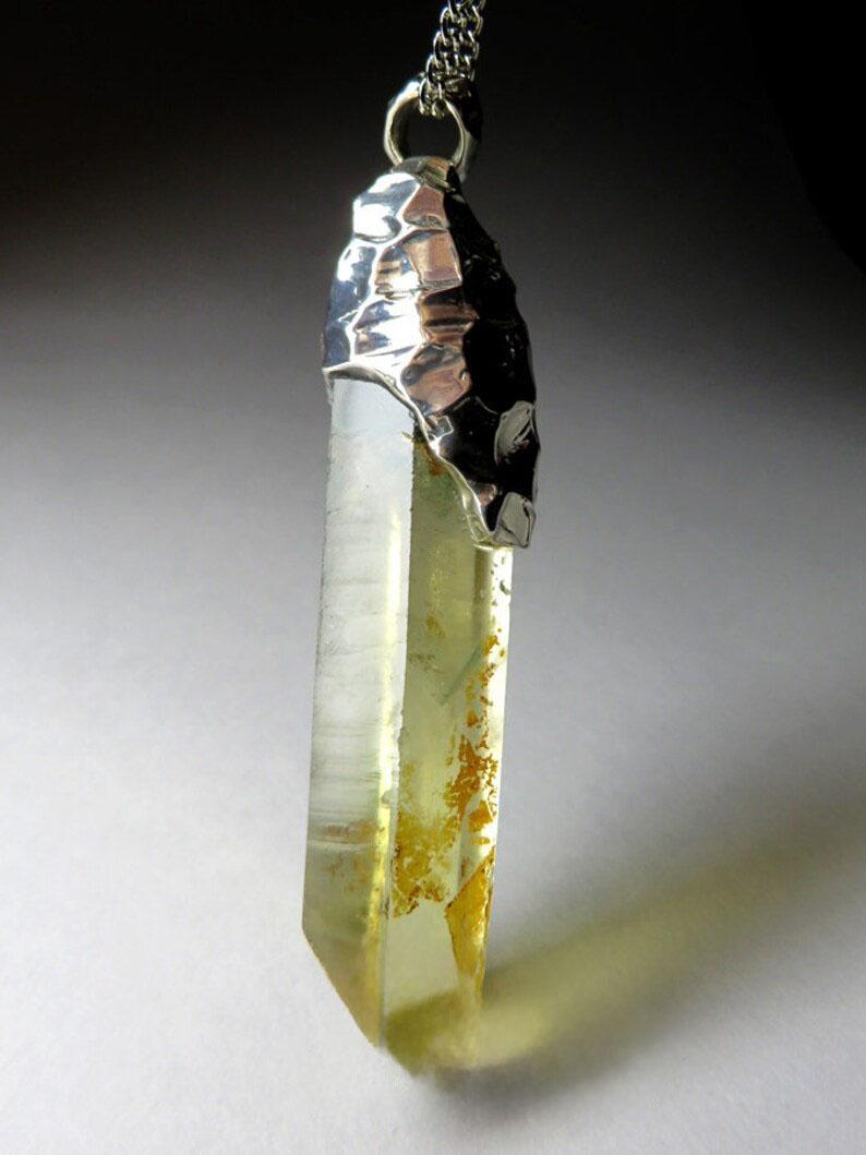 Artisan Citrine Crystal Silver Pendant Yellow Quartz Vintage Jewelry November Birthstone For Sale