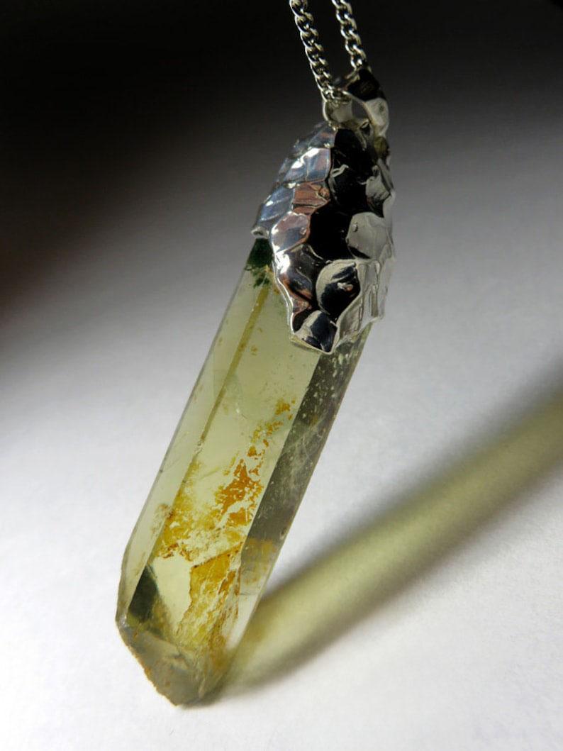Mixed Cut Citrine Crystal Silver Pendant Yellow Quartz Vintage Jewelry November Birthstone For Sale