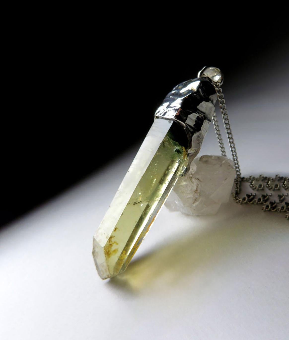 Women's or Men's Citrine Crystal Silver Pendant Yellow Quartz Vintage Jewelry November Birthstone For Sale