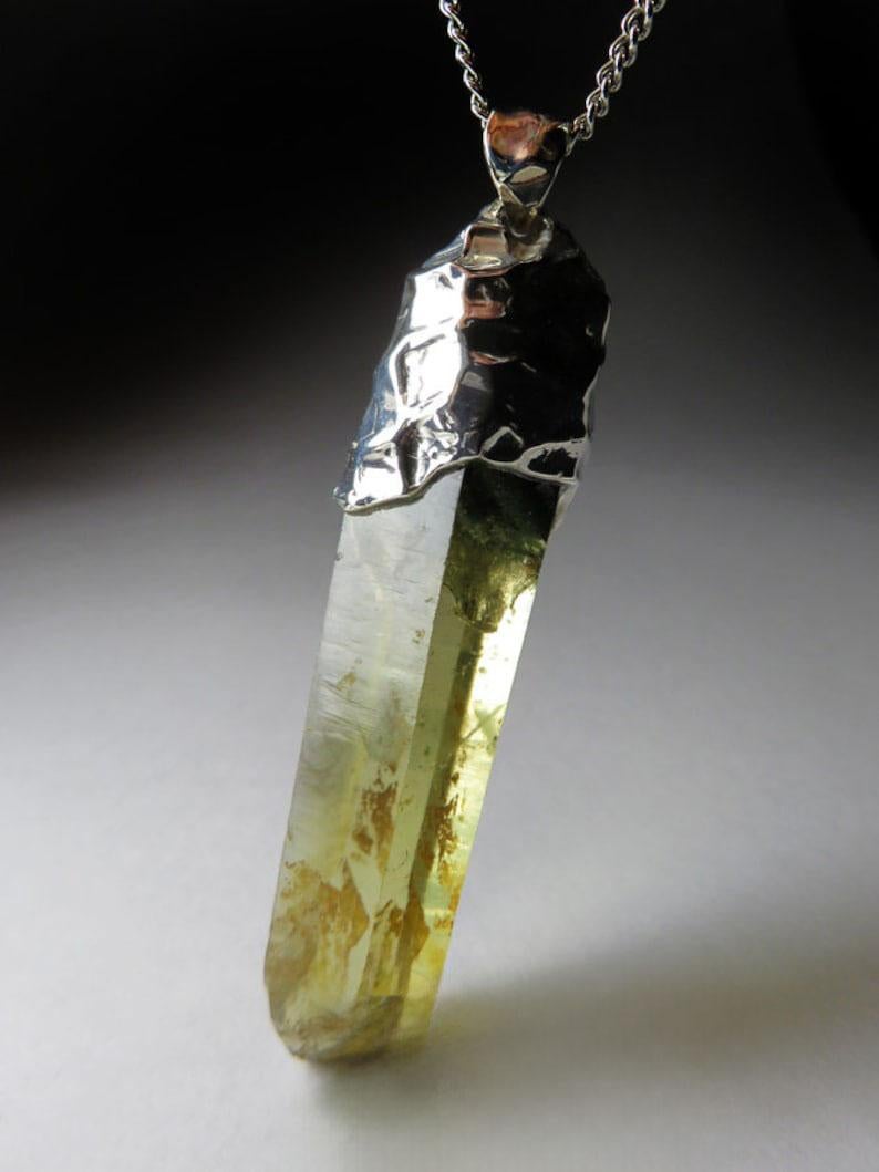 Citrine Crystal Silver Pendant Yellow Quartz Vintage Jewelry November Birthstone For Sale 1