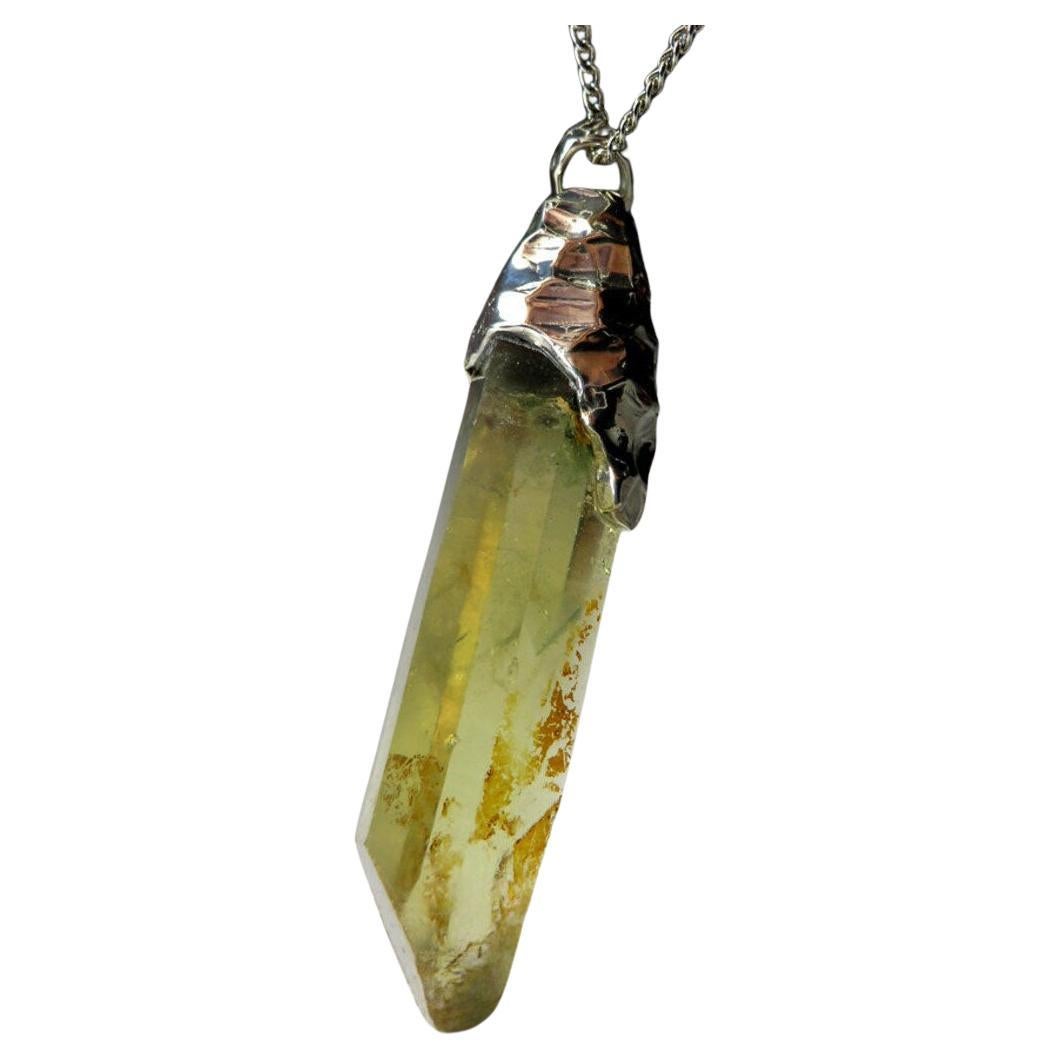 Citrine Crystal Silver Pendant Yellow Quartz Vintage Jewelry November Birthstone