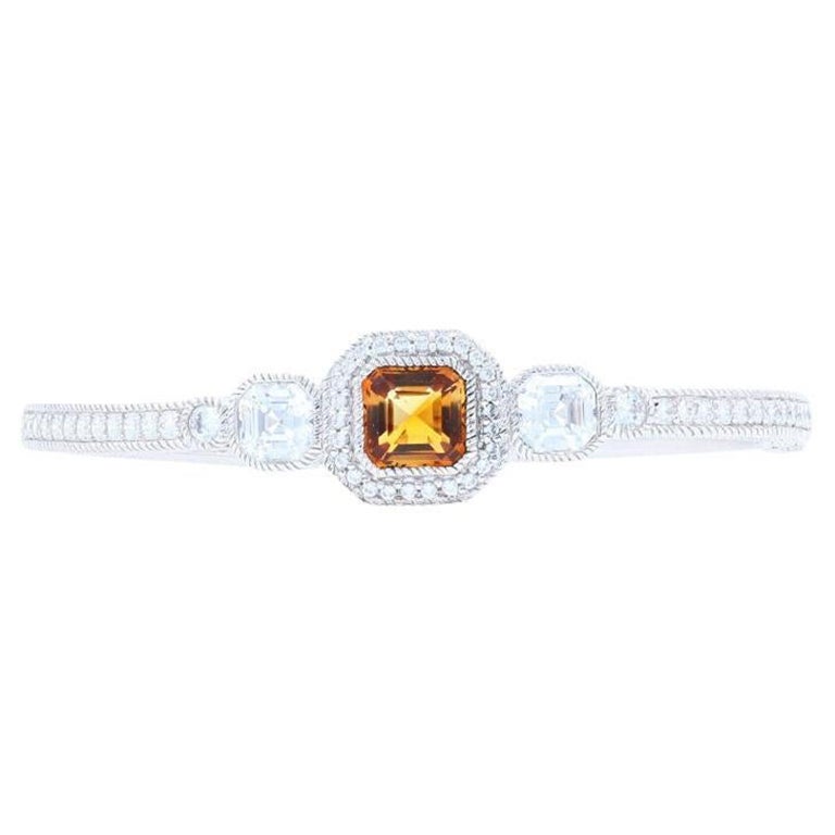 Citrine 
Cubic Zirconia Judith Ripka Cuff Bracelet, Sterling Silver Halo CZs