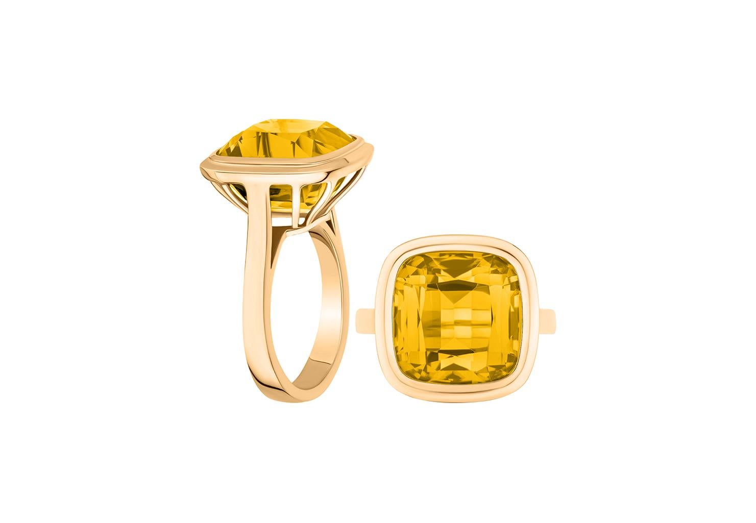 For Sale:  Citrine Cushion-Cut Ring in 18K Yellow Gold 5