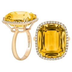 Citrin Cushion Cut Ring mit Tube Shank & Diamant in 18K Gelbgold