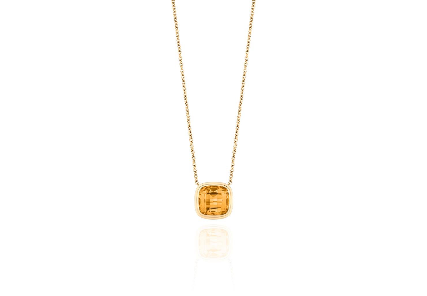 Pendentif en or jaune 18 carats avec coussin de citrine Neuf - En vente à New York, NY