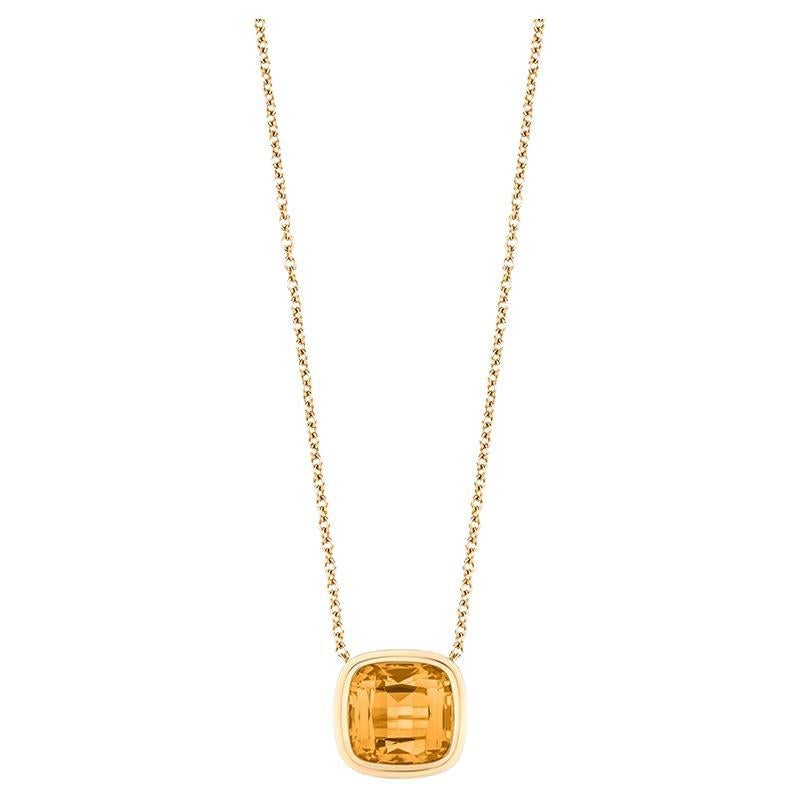 Citrine Cushion Pendant in 18K Yellow Gold