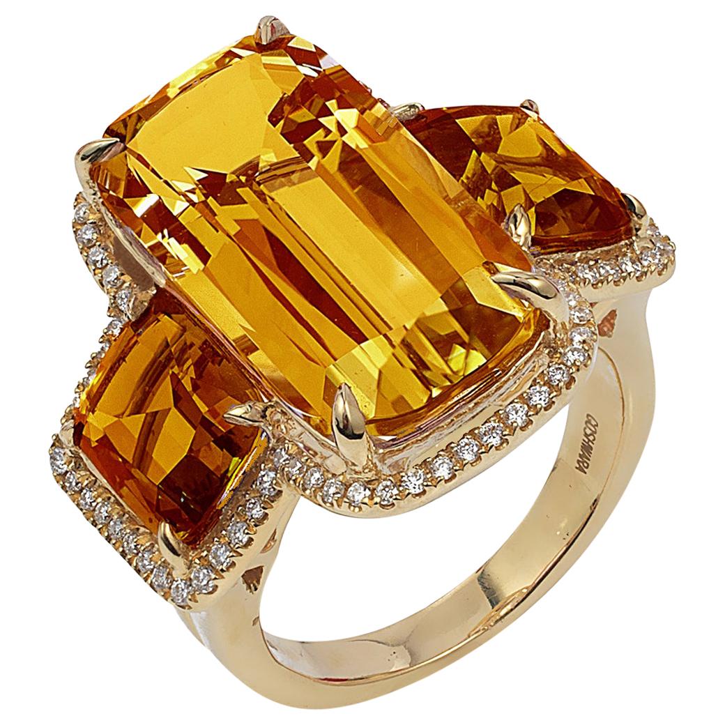 Bague Goshwara à 3 pierres en citrine coussin et diamants en vente