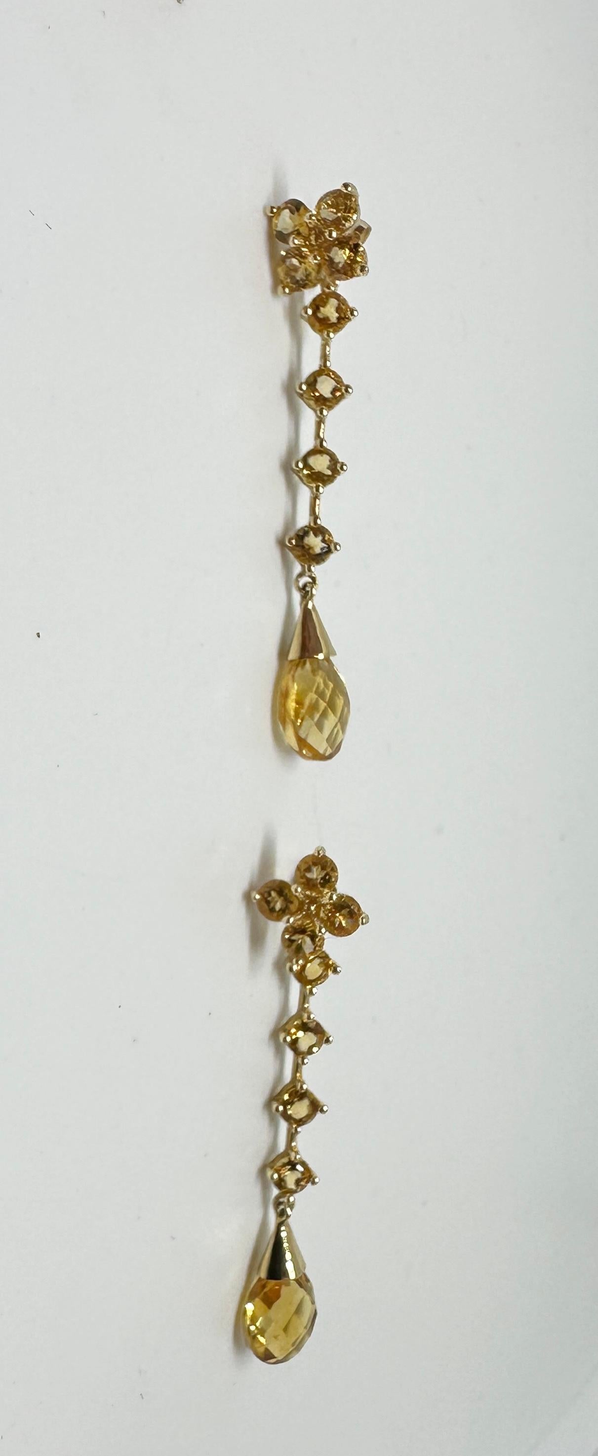 Contemporary Citrine Dangle Drop Earrings 14 Karat Yellow Gold Day Night Earrings Pear Drops For Sale