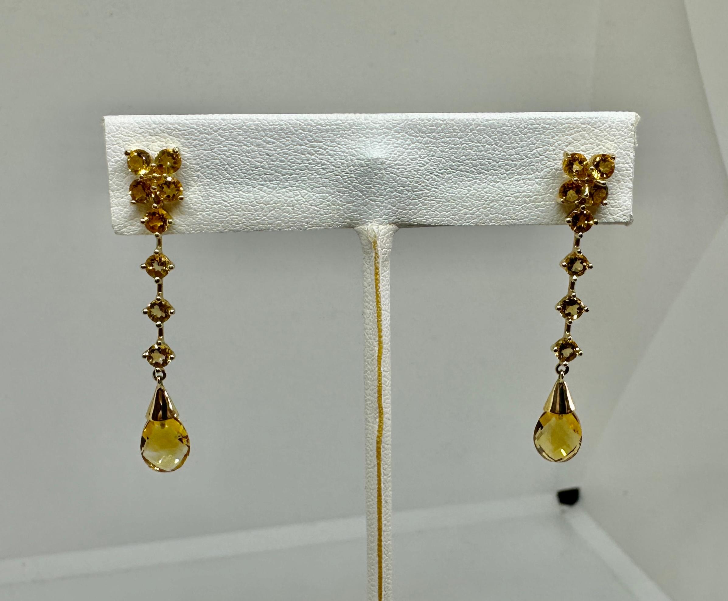 Women's Citrine Dangle Drop Earrings 14 Karat Yellow Gold Day Night Earrings Pear Drops For Sale