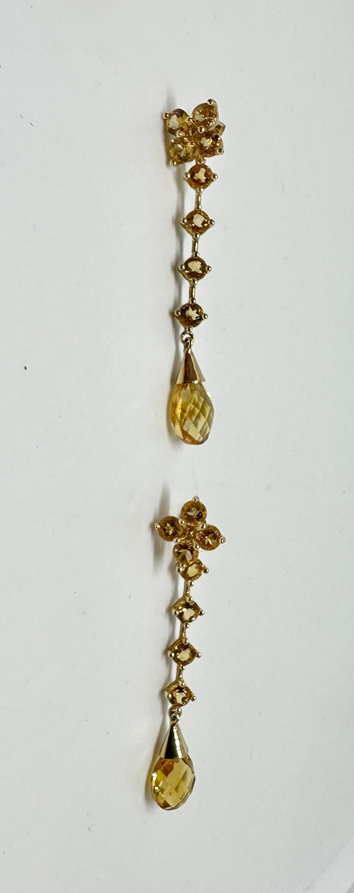 Citrine Dangle Drop Earrings 14 Karat Yellow Gold Day Night Earrings Pear Drops For Sale 1