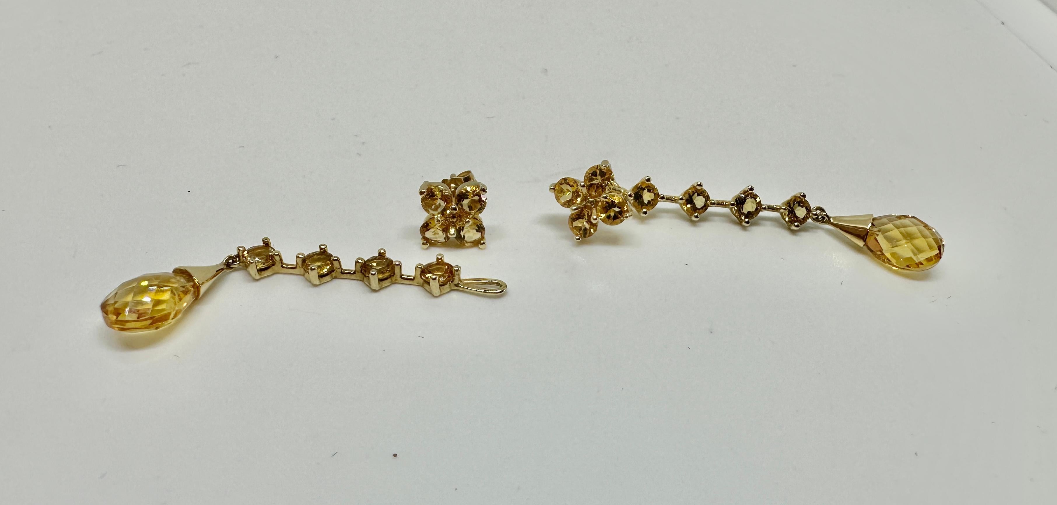 Citrine Dangle Drop Earrings 14 Karat Yellow Gold Day Night Earrings Pear Drops For Sale 2
