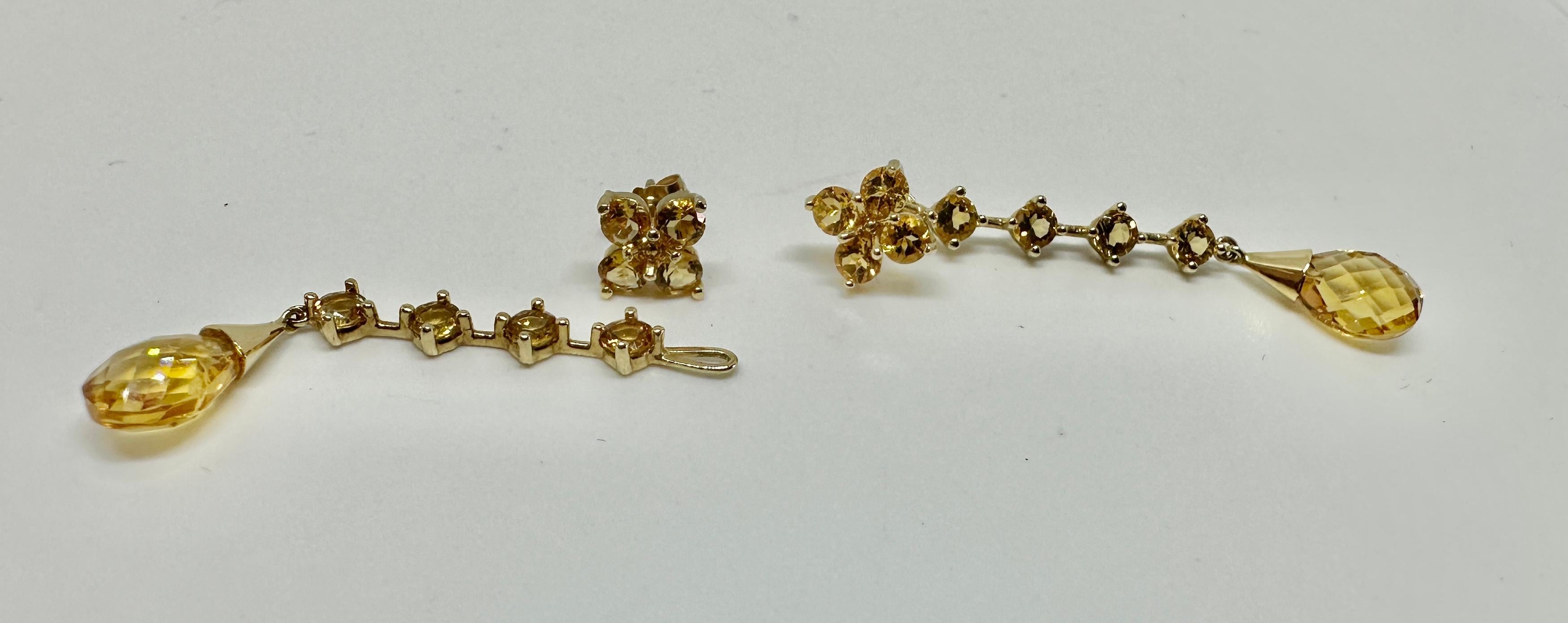 Citrine Dangle Drop Earrings 14 Karat Yellow Gold Day Night Earrings Pear Drops For Sale 3