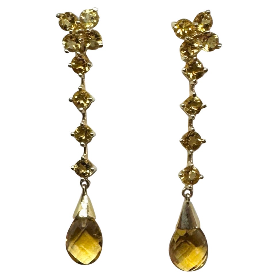 Pendants d'oreilles pendants jour et nuit en or jaune 14 carats et citrine