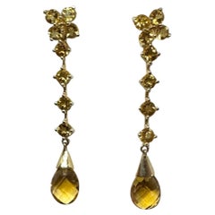 Pendants d'oreilles pendants jour et nuit en or jaune 14 carats et citrine