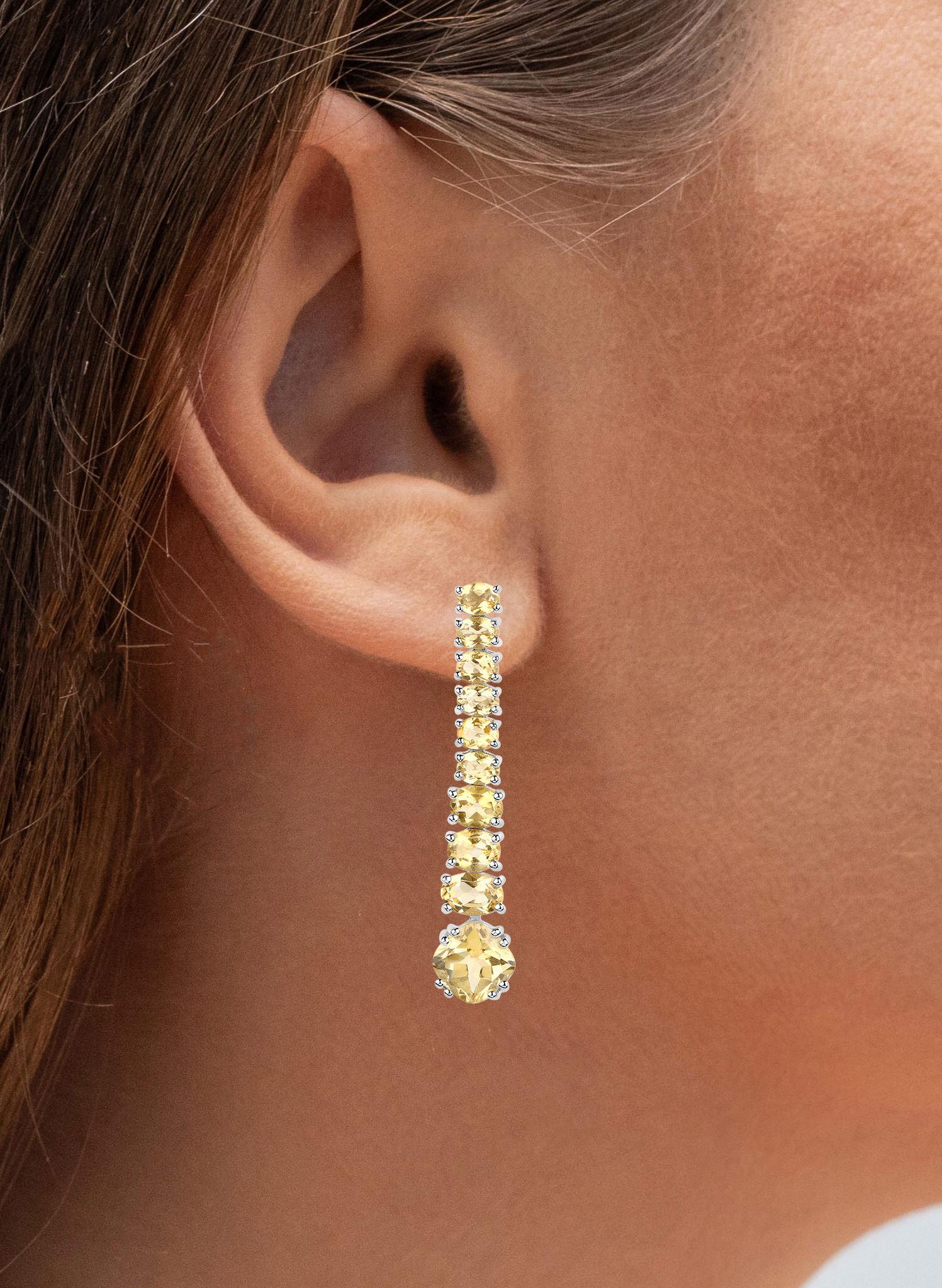 Taglio misto Orecchini pendenti con citrino 7,2 carati placcati in oro bianco 18 carati A. Silver in vendita