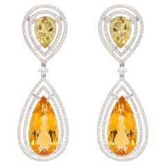 Citrine Dangle Earrings Diamonds Lemon Quartz 17.8 Carats 18K Gold