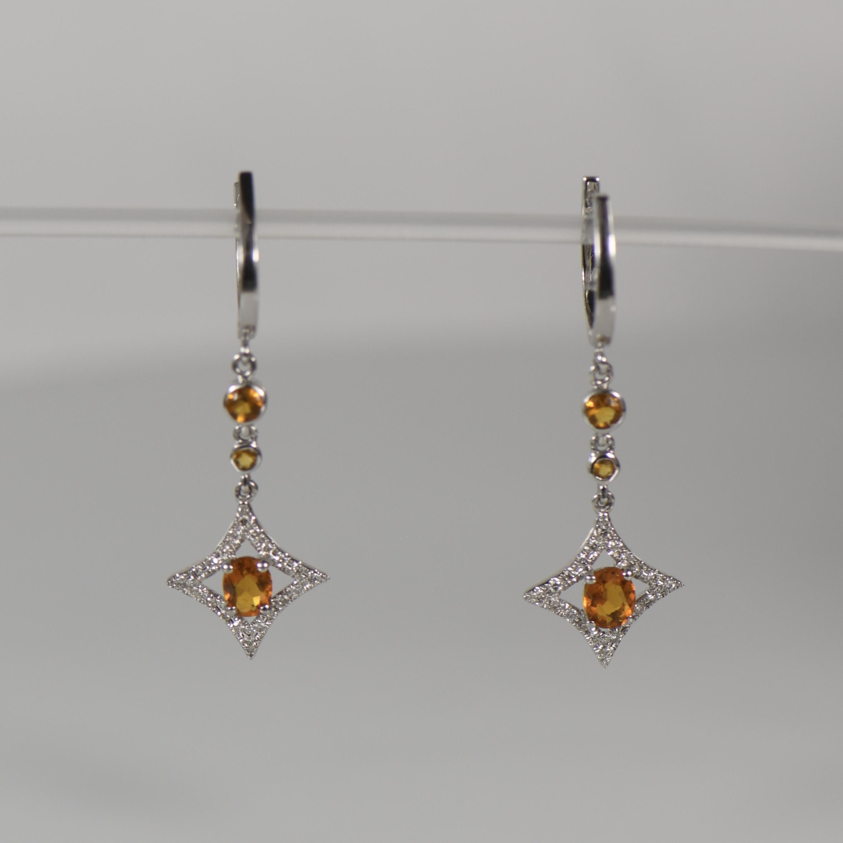 Oval Cut Citrine Dangle Earrings w. 1/2ctw Diamonds in 18K White Gold For Sale