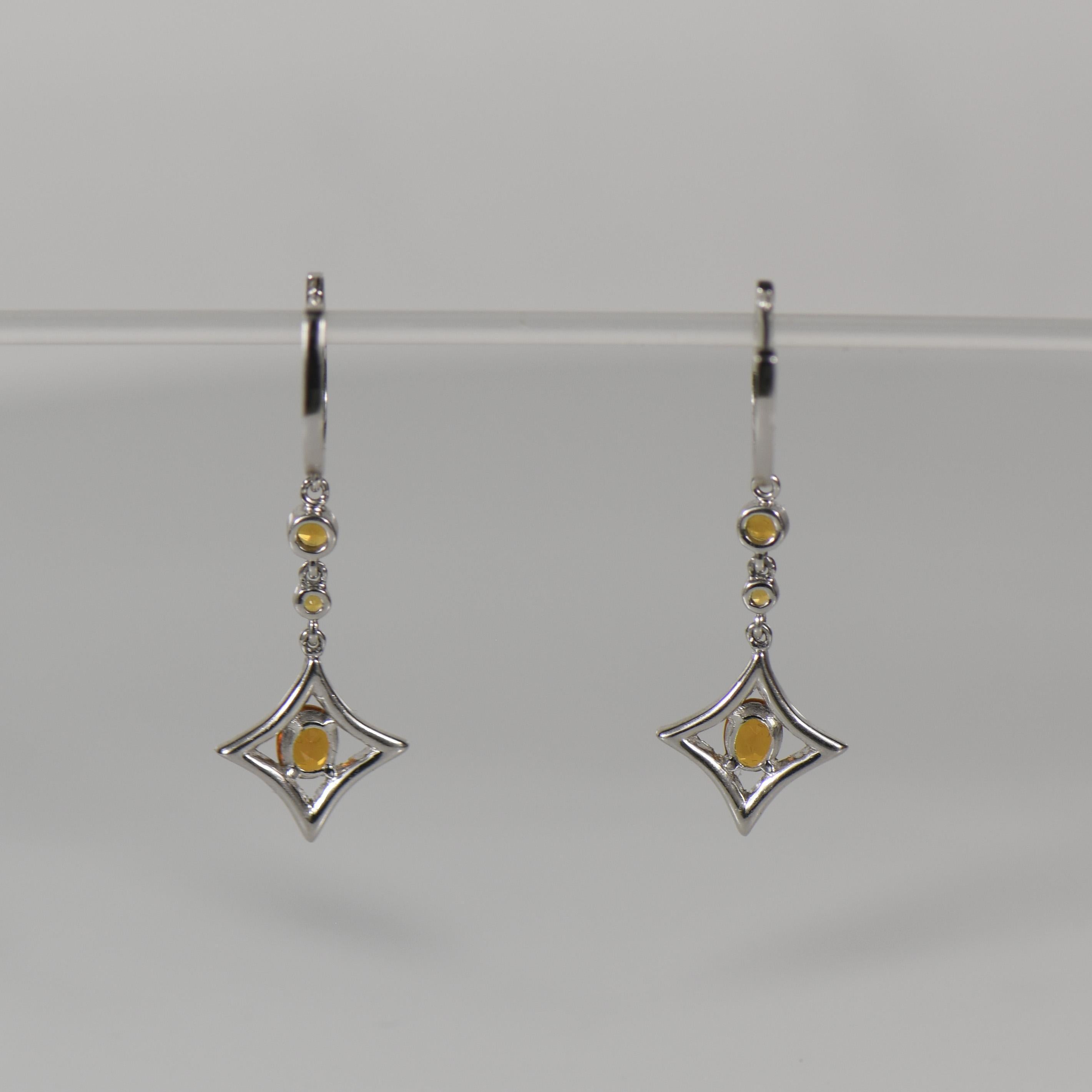Citrine Dangle Earrings w. 1/2ctw Diamonds in 18K White Gold In Good Condition For Sale In Addison, TX