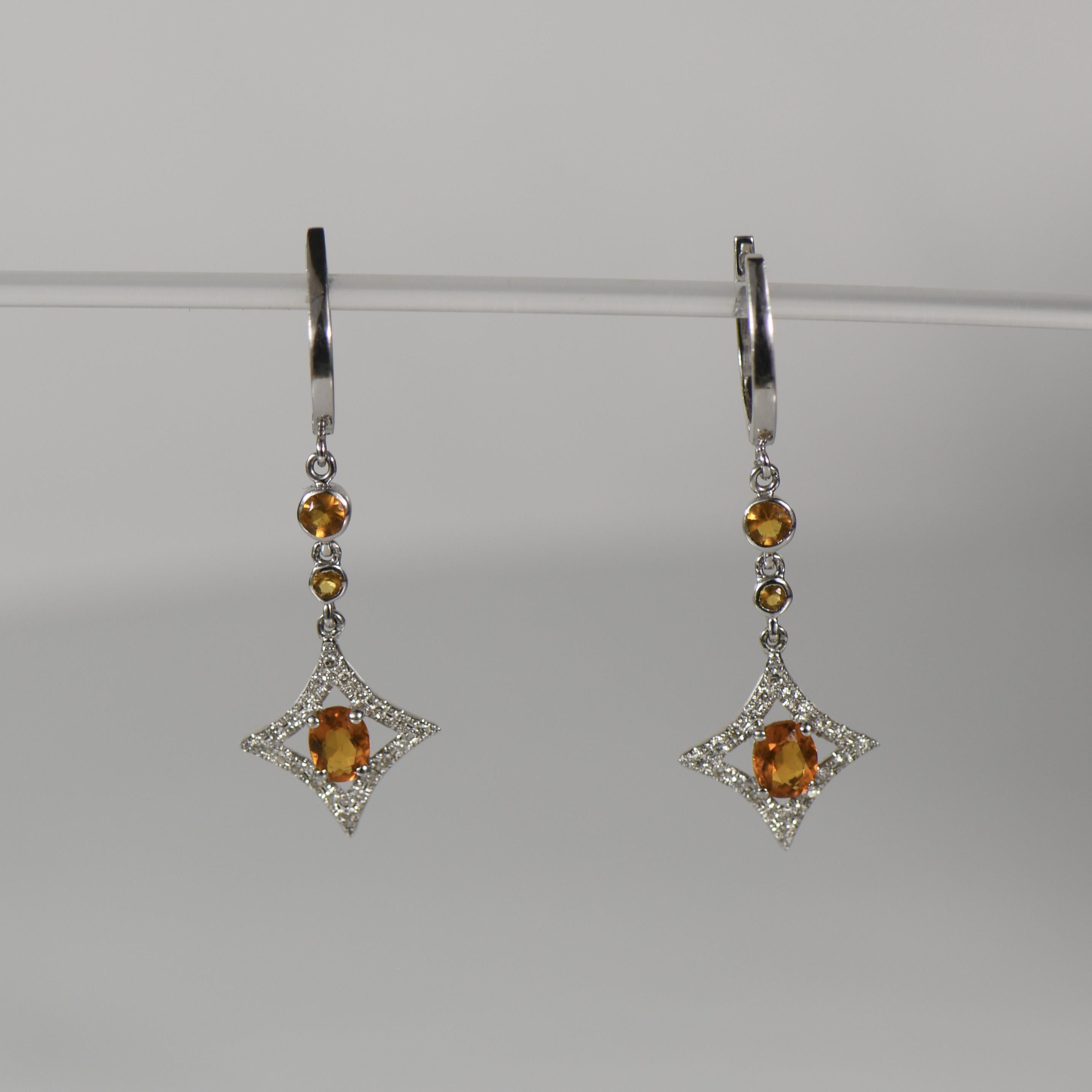 Women's Citrine Dangle Earrings w. 1/2ctw Diamonds in 18K White Gold For Sale