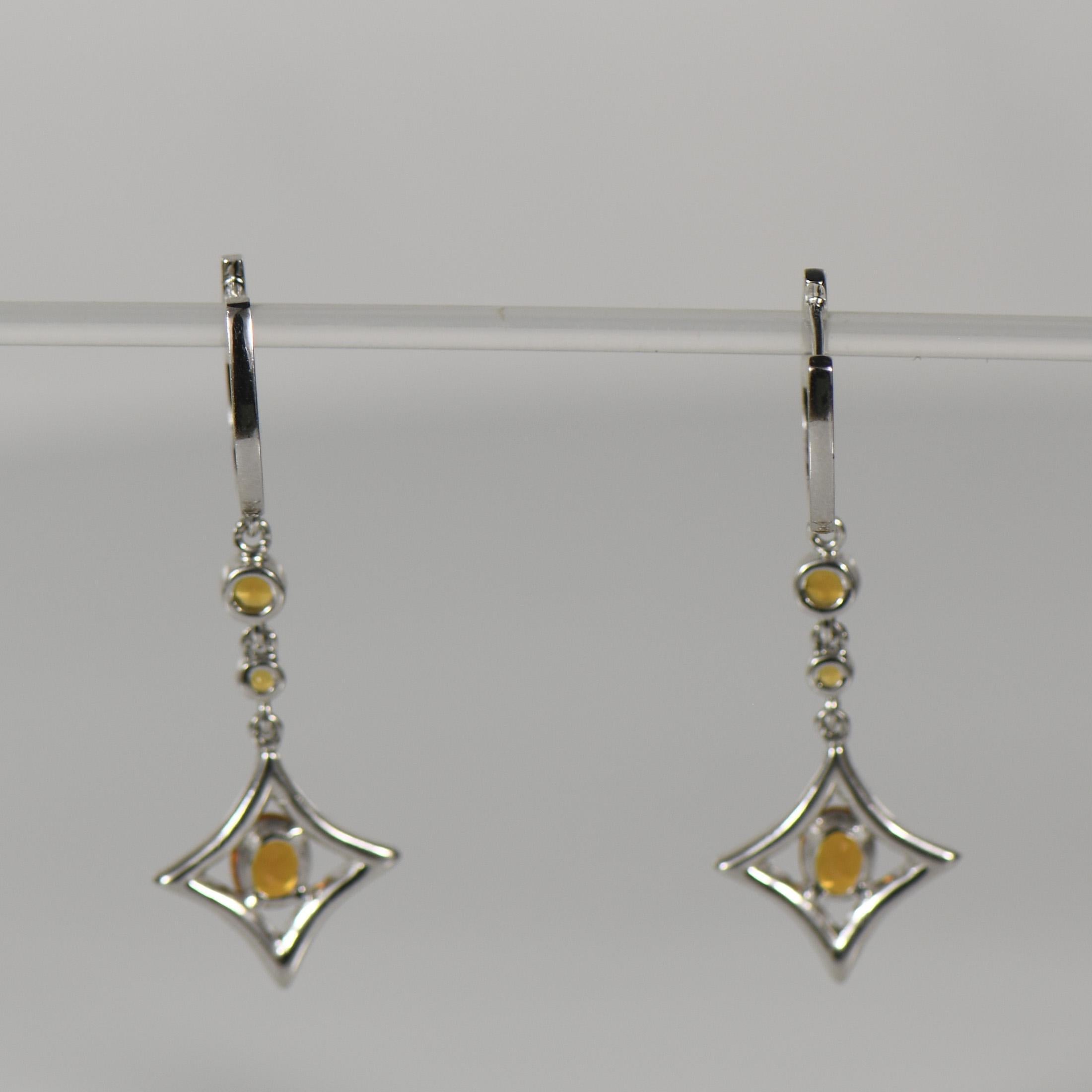Citrine Dangle Earrings w. 1/2ctw Diamonds in 18K White Gold For Sale 1