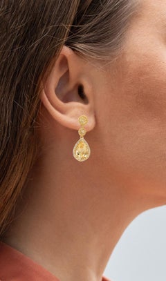 Citrine Dangle Earrings White Topazes 7.06 Carats 24K Yellow Gold Plated Silver
