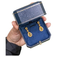 Citrine Dangle Earrings White Topazes 7.06 Carats 24K Yellow Gold Plated Silver