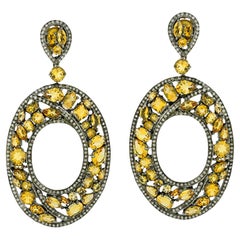 Retro Citrine Dangle Earrings With Diamonds 21.34 Carats