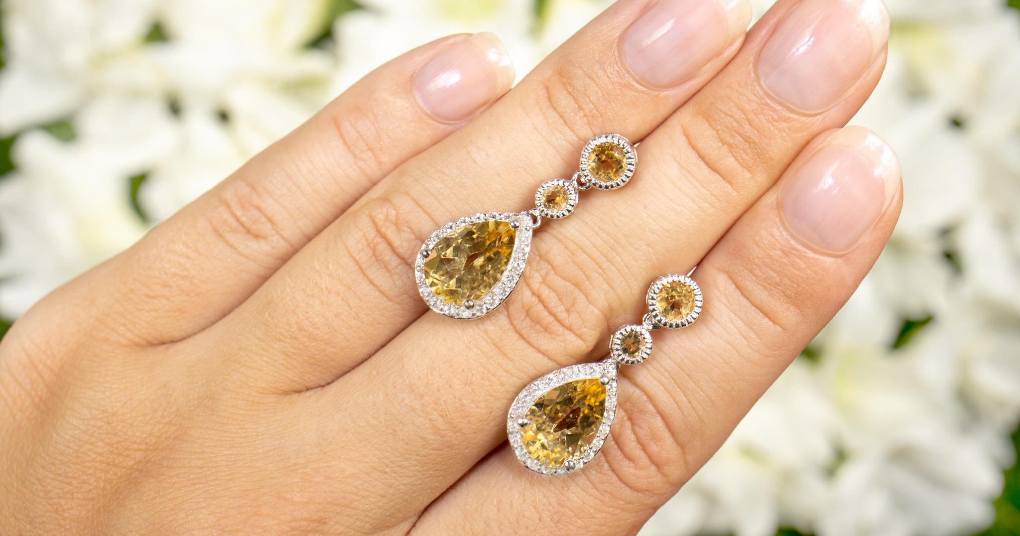 Mixed Cut Citrine Dangle Earrings With White Topazes 7.06 Carats Total For Sale