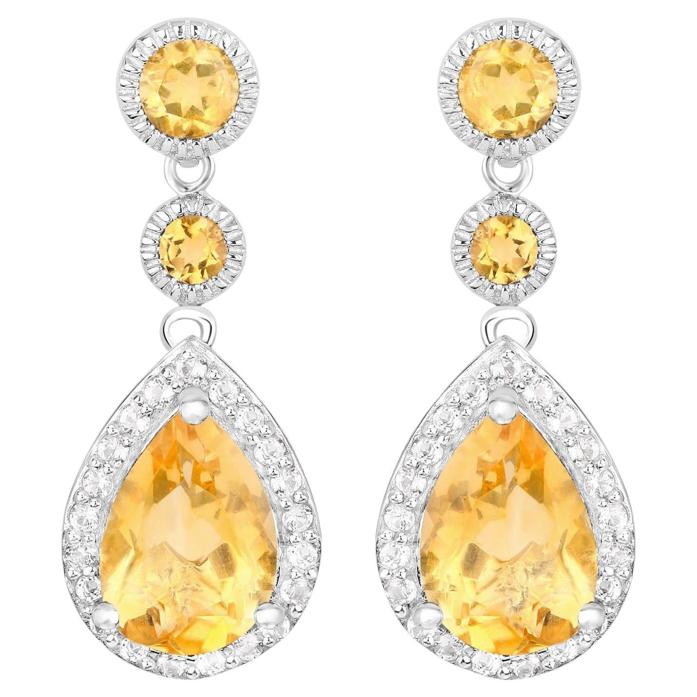 Citrine Dangle Earrings With White Topazes 7.06 Carats Total