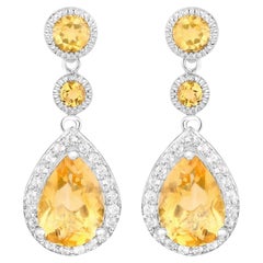 Pendants d'oreilles en citrine avec topazes blancs de 7,06 carats au total